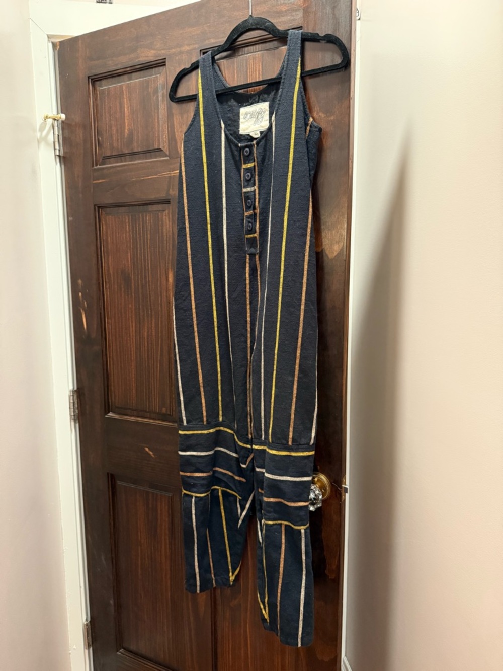 Ace & Jig black white and yellow Striped Sleeveless Jumpsuit with Button Placket - Picture 2 of 5
